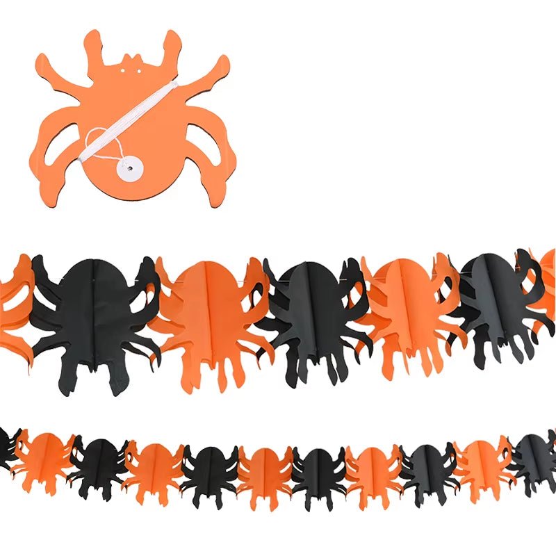 Halloween Hanging Garland Bunting Bat Pumpkin Ghosts Spider Paper Banner Halloween Party Decorations Horror Props - FLUFFI