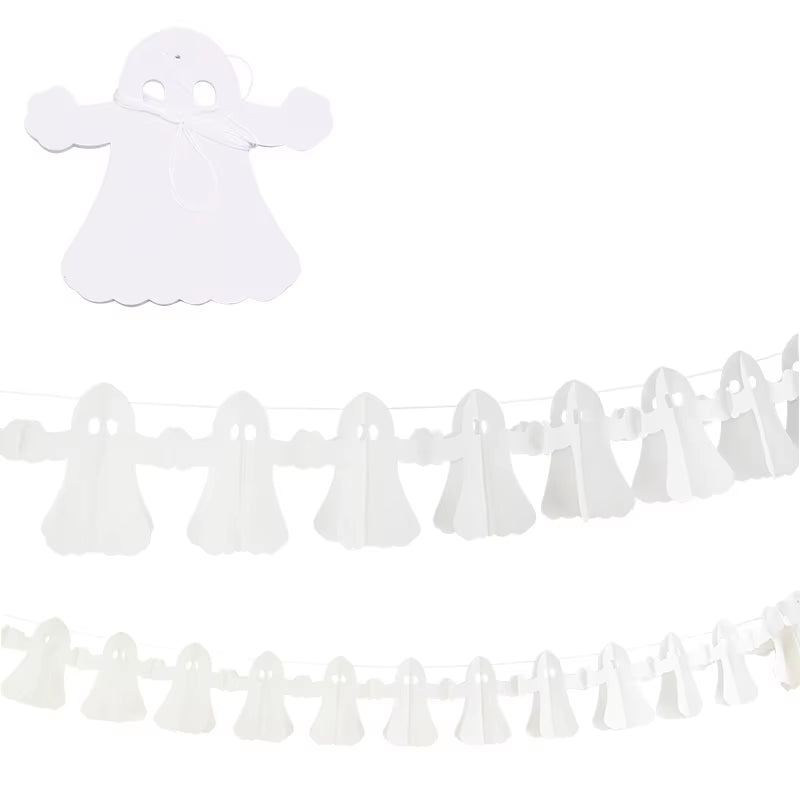 Halloween Hanging Garland Bunting Bat Pumpkin Ghosts Spider Paper Banner Halloween Party Decorations Horror Props - FLUFFI