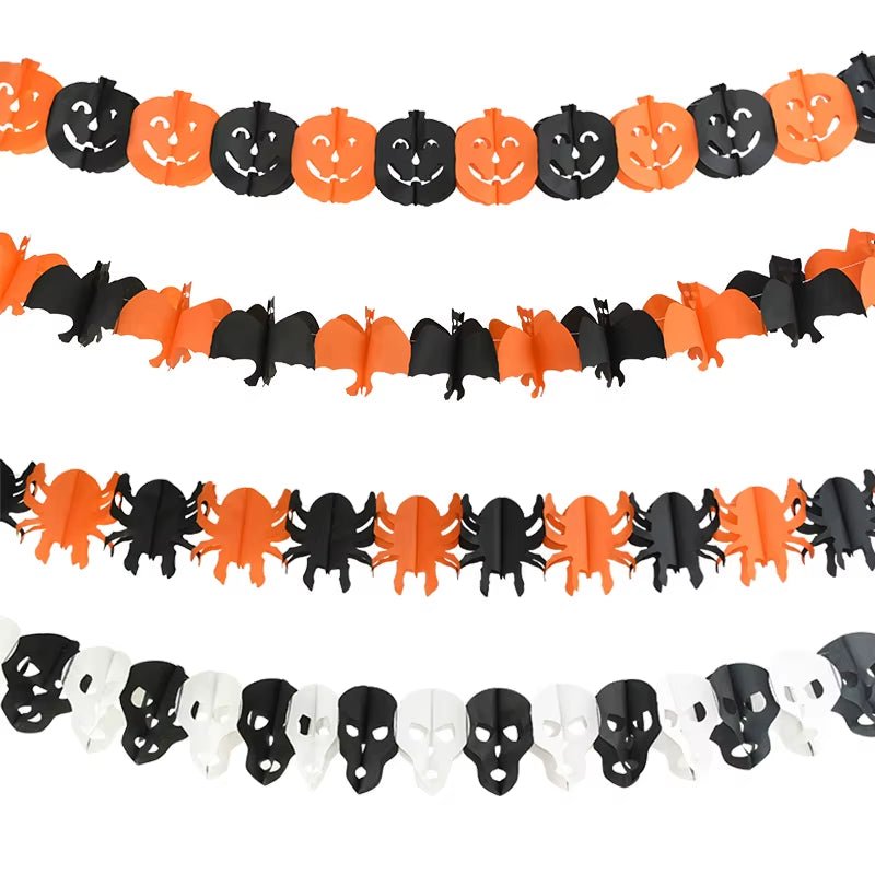 Halloween Hanging Garland Bunting Bat Pumpkin Ghosts Spider Paper Banner Halloween Party Decorations Horror Props - FLUFFI