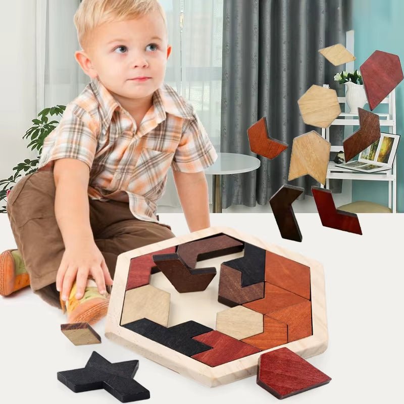 Hexagon Puzzle| Block Tangram | Brain Teaser | Geometry Logic IQ Game - FLUFFI
