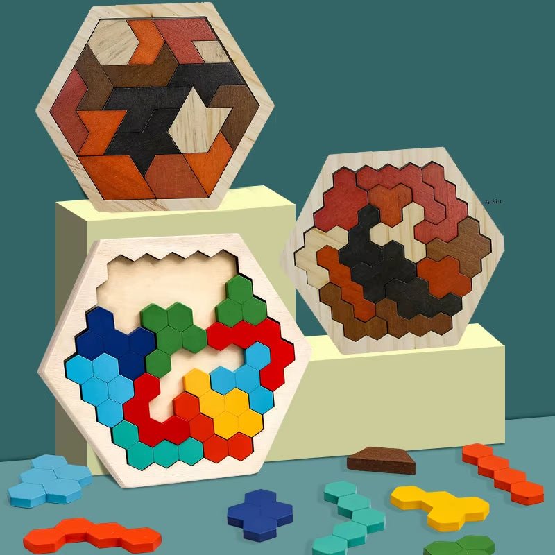 Hexagon Puzzle| Block Tangram | Brain Teaser | Geometry Logic IQ Game - FLUFFI