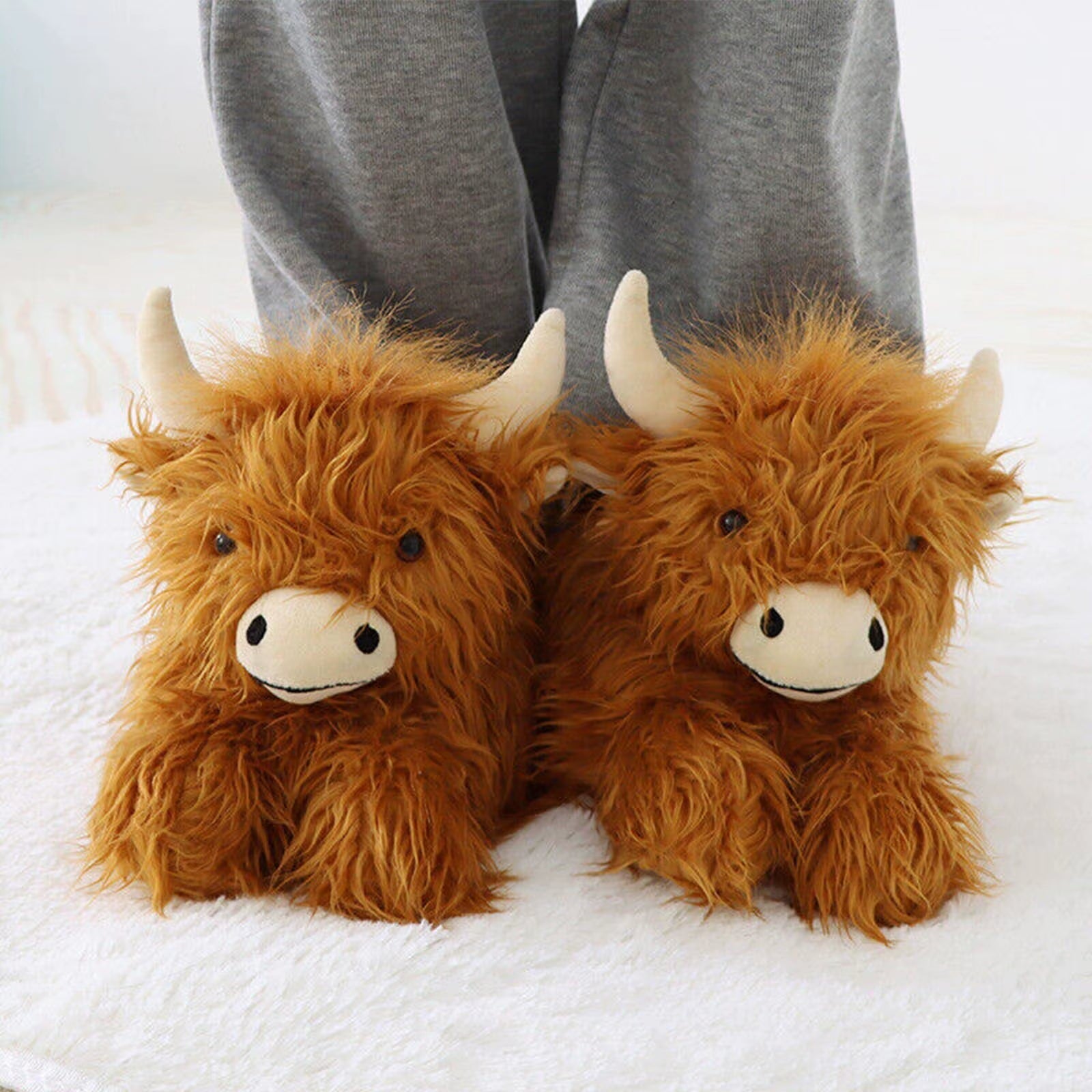 Highland Cattle Slippers Scottish Highland Cow Slippers Plush Non Slip Soft Home Indoor Cute Slippers - FLUFFI