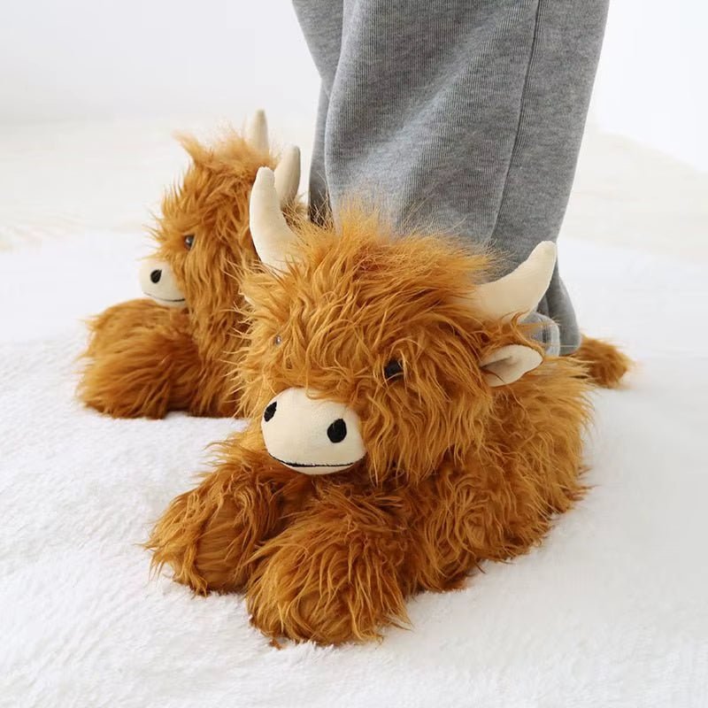 Highland Cattle Slippers Scottish Highland Cow Slippers Plush Non Slip Soft Home Indoor Cute Slippers - FLUFFI