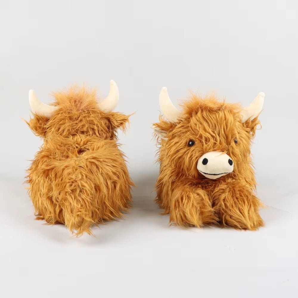 Highland Cattle Slippers Scottish Highland Cow Slippers Plush Non Slip Soft Home Indoor Cute Slippers - FLUFFI