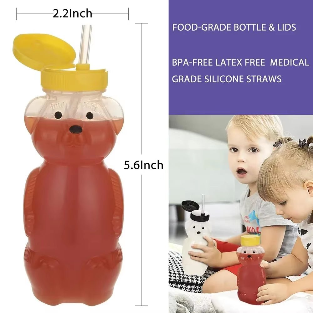 Honey Bear Straw Cups for Babies with Flexible Straws 8 OZ Sippy Bottles Food - Grade & BPA Free - FLUFFI