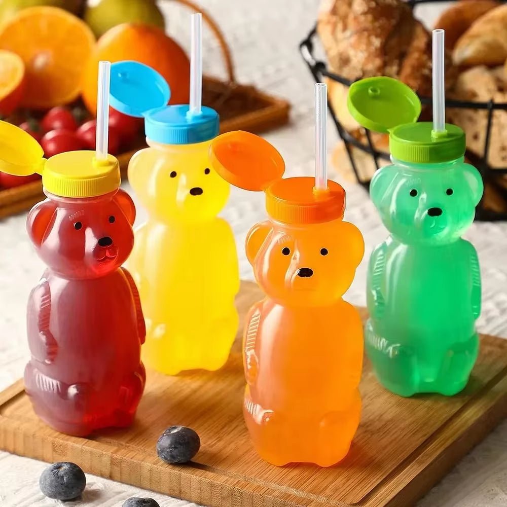 Honey Bear Straw Cups for Babies with Flexible Straws 8 OZ Sippy Bottles Food - Grade & BPA Free - FLUFFI