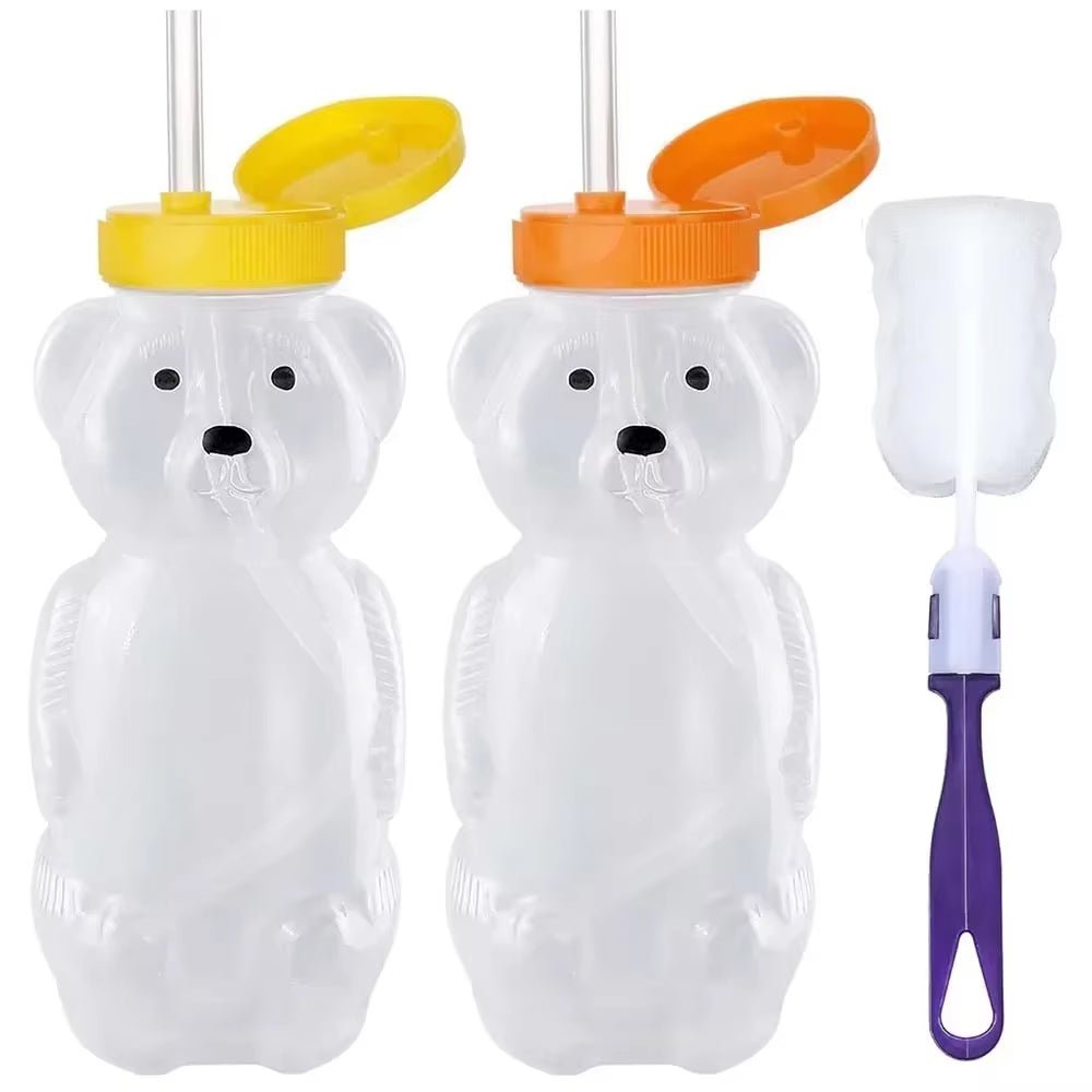 Honey Bear Straw Cups for Babies with Flexible Straws 8 OZ Sippy Bottles Food - Grade & BPA Free - FLUFFI