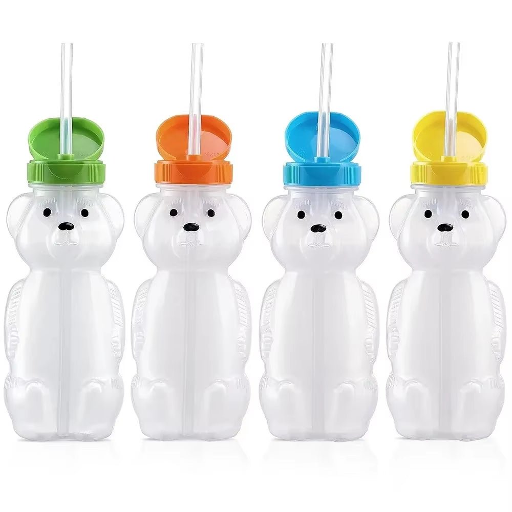 Honey Bear Straw Cups for Babies with Flexible Straws 8 OZ Sippy Bottles Food - Grade & BPA Free - FLUFFI