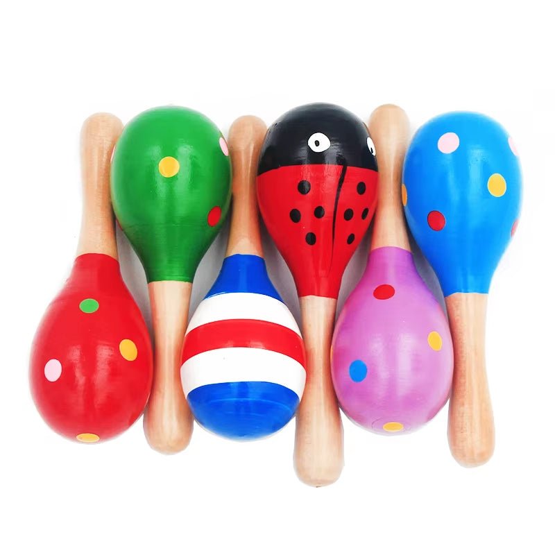 Infant & Toddlers Wood Sand Hammer Wooden Maraca Rattles Sand Hammer Kids Musical Party Favor Child Baby Shaker Toy - FLUFFI