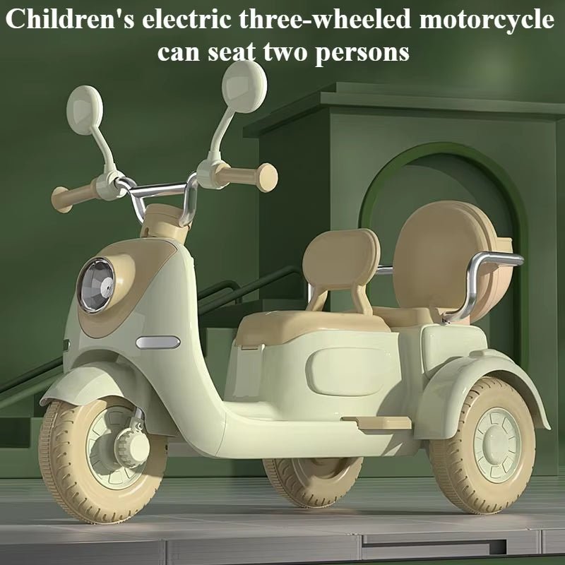 Kids Electric Tricycle Rechargeable Motorcycle for Boys Girls Double 3 - Wheel Motorbike with Music Guardrail Big Anti - Slip Wheel - FLUFFI