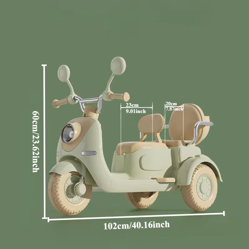 Kids Electric Tricycle Rechargeable Motorcycle for Boys Girls Double 3 - Wheel Motorbike with Music Guardrail Big Anti - Slip Wheel - FLUFFI