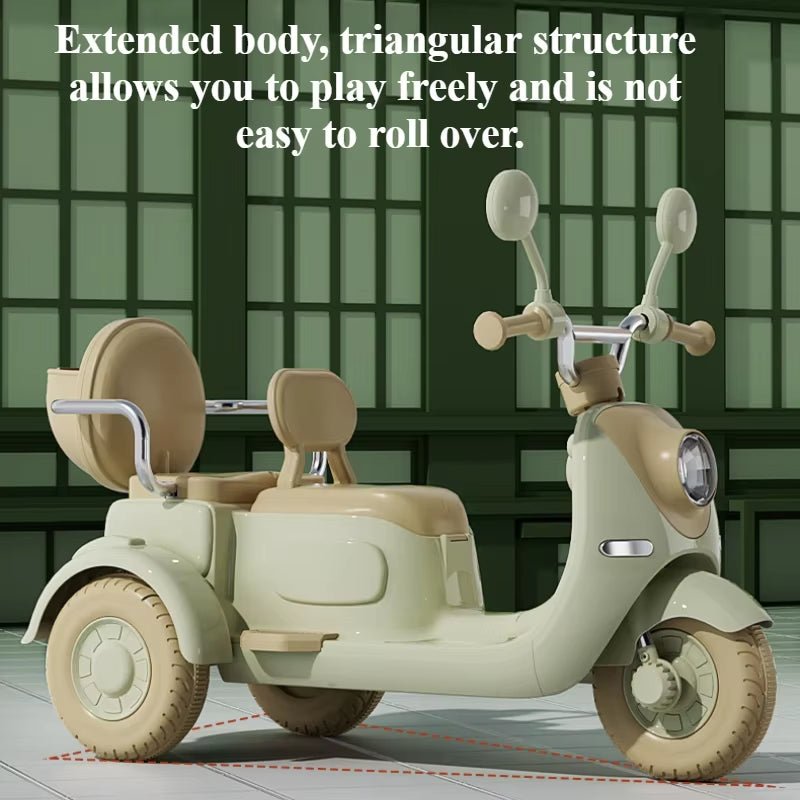 Kids Electric Tricycle Rechargeable Motorcycle for Boys Girls Double 3 - Wheel Motorbike with Music Guardrail Big Anti - Slip Wheel - FLUFFI