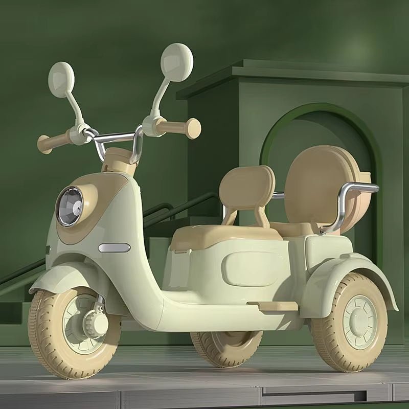 Kids Electric Tricycle Rechargeable Motorcycle for Boys Girls Double 3 - Wheel Motorbike with Music Guardrail Big Anti - Slip Wheel - FLUFFI