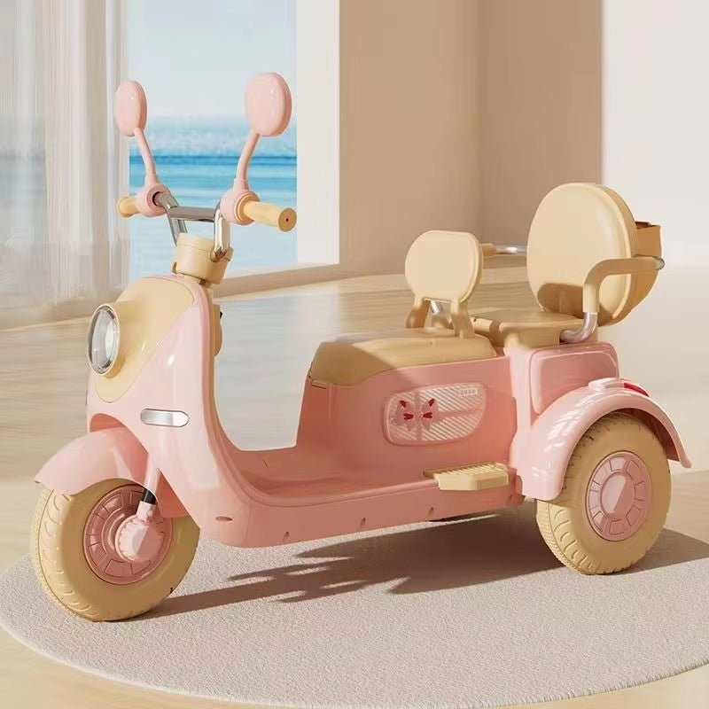 Kids Electric Tricycle Rechargeable Motorcycle for Boys Girls Double 3 - Wheel Motorbike with Music Guardrail Big Anti - Slip Wheel - FLUFFI
