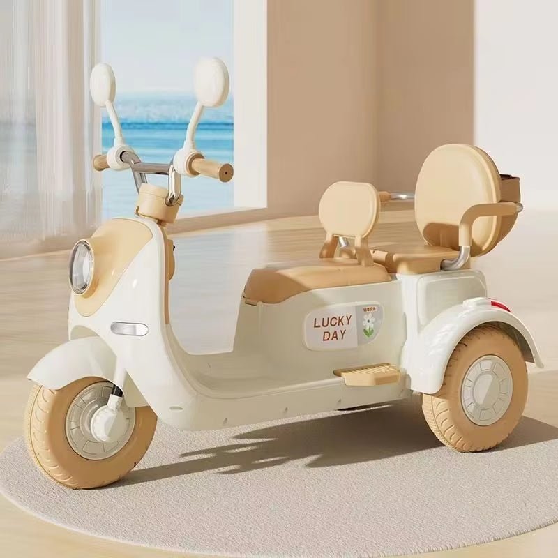 Kids Electric Tricycle Rechargeable Motorcycle for Boys Girls Double 3 - Wheel Motorbike with Music Guardrail Big Anti - Slip Wheel - FLUFFI
