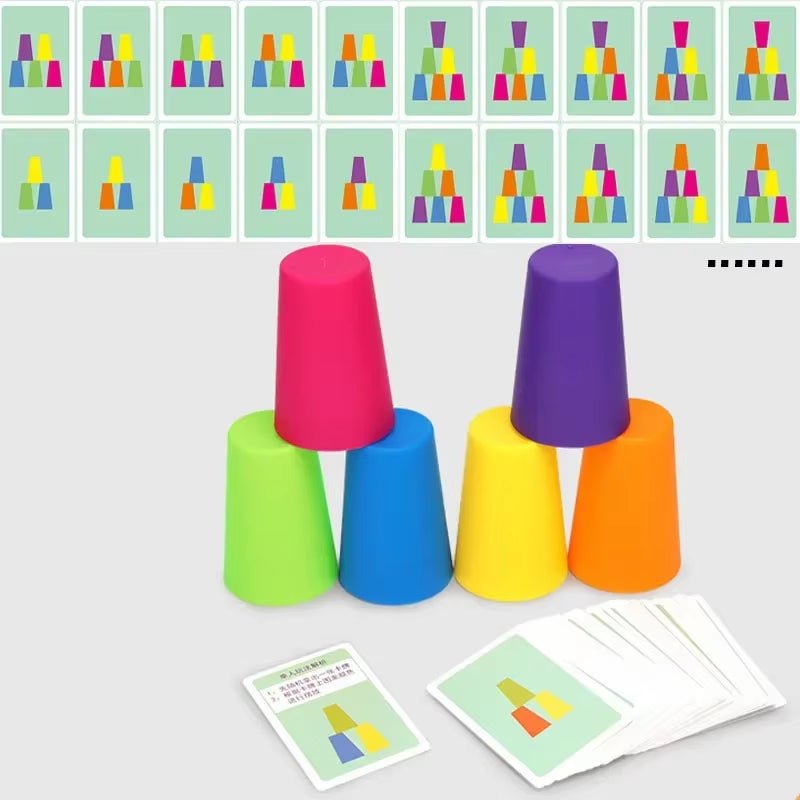 Kids Montessori Toys Stack Cup Battle Table Game with Card Educational Intellectual Enlightenment Color Cognition Logic Training - FLUFFI