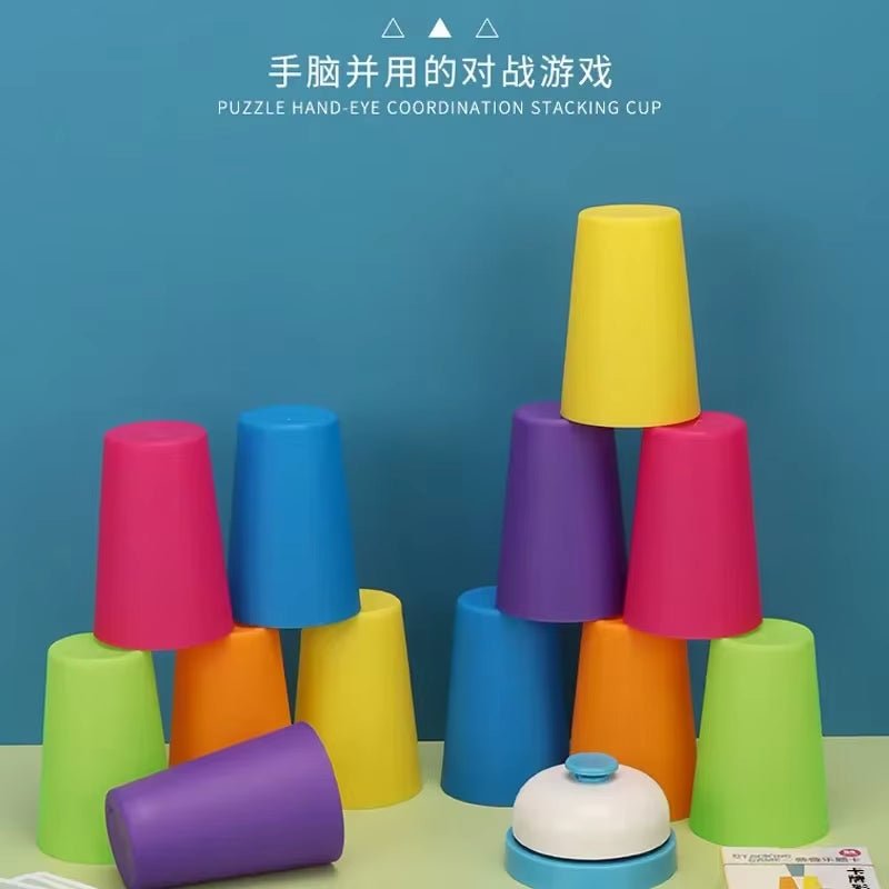 Kids Montessori Toys Stack Cup Battle Table Game with Card Educational Intellectual Enlightenment Color Cognition Logic Training - FLUFFI
