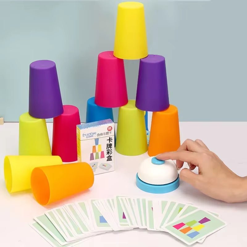 Kids Montessori Toys Stack Cup Battle Table Game with Card Educational Intellectual Enlightenment Color Cognition Logic Training - FLUFFI