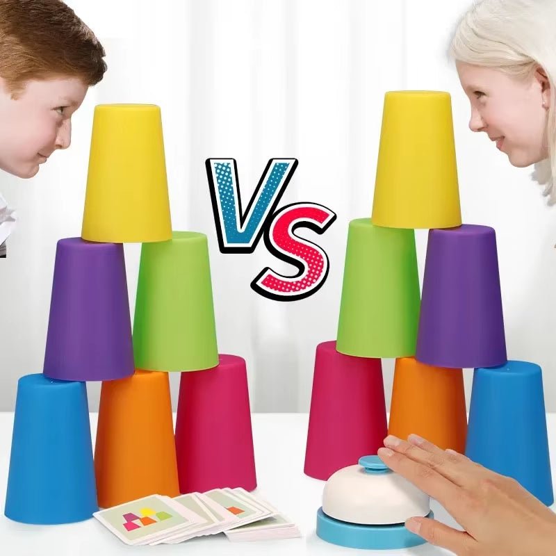 Kids Montessori Toys Stack Cup Battle Table Game with Card Educational Intellectual Enlightenment Color Cognition Logic Training - FLUFFI