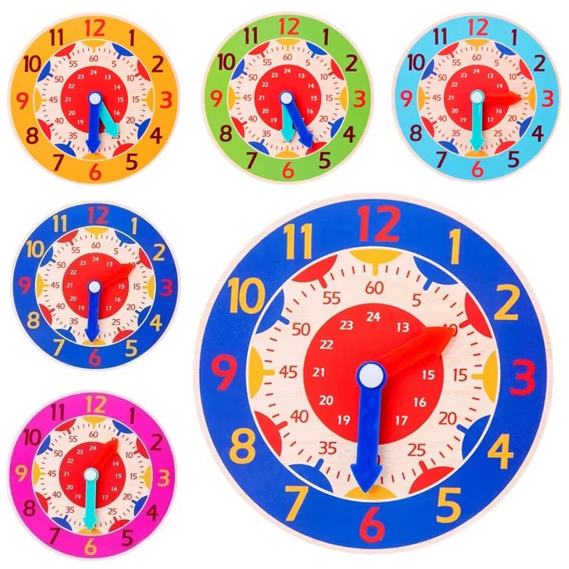 Kids Montessori Wooden Clock Toys Hour Minute Second Cognition Time Learning Teaching Aids Educational Toys for Children - FLUFFI