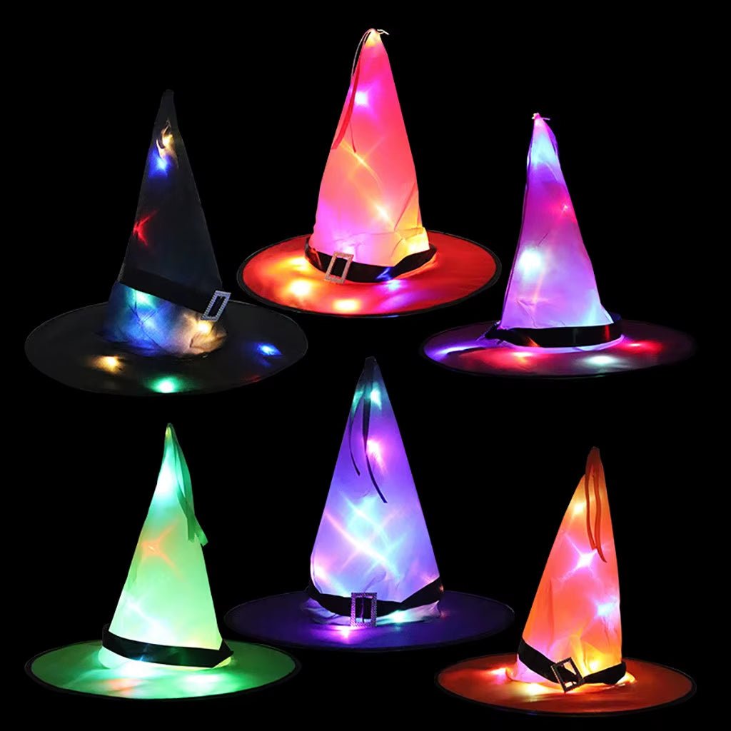 LED Halloween Flashing Light Witch Hat Starry Sky Ghost Festival Dress up Glowing Elf Ghost Hat Lamp Home Decoration Hanging Lan - FLUFFI