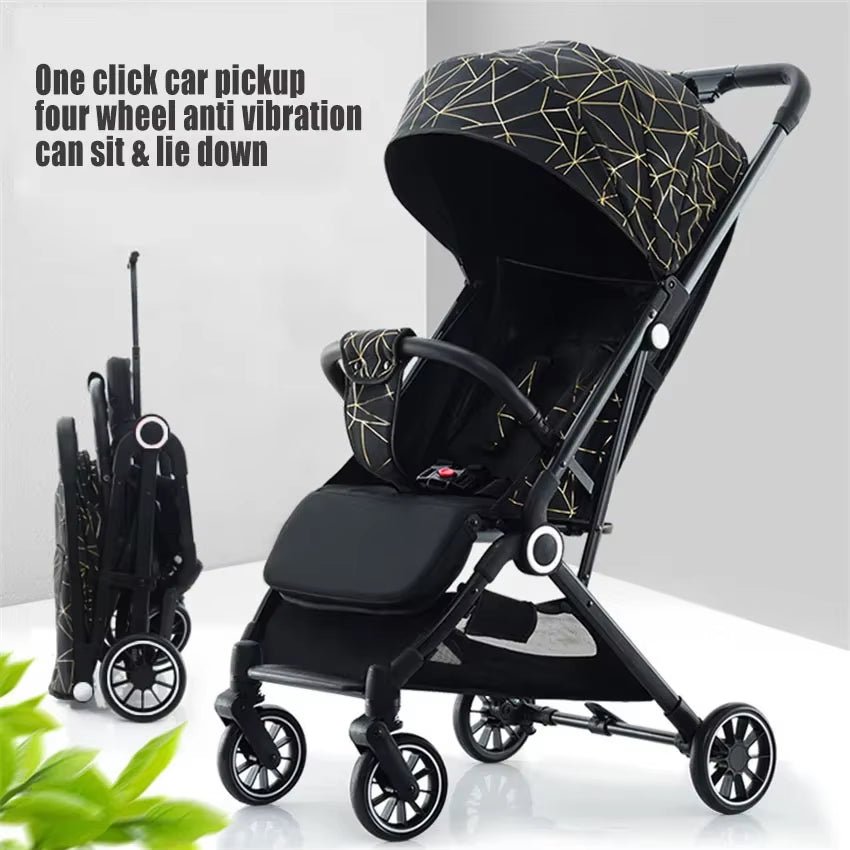 Lightweight Baby Stroller with Large Canopy Double Brake Travel Stroller for Airplane One - Hand Folding Stroller Sit and Lying - FLUFFI