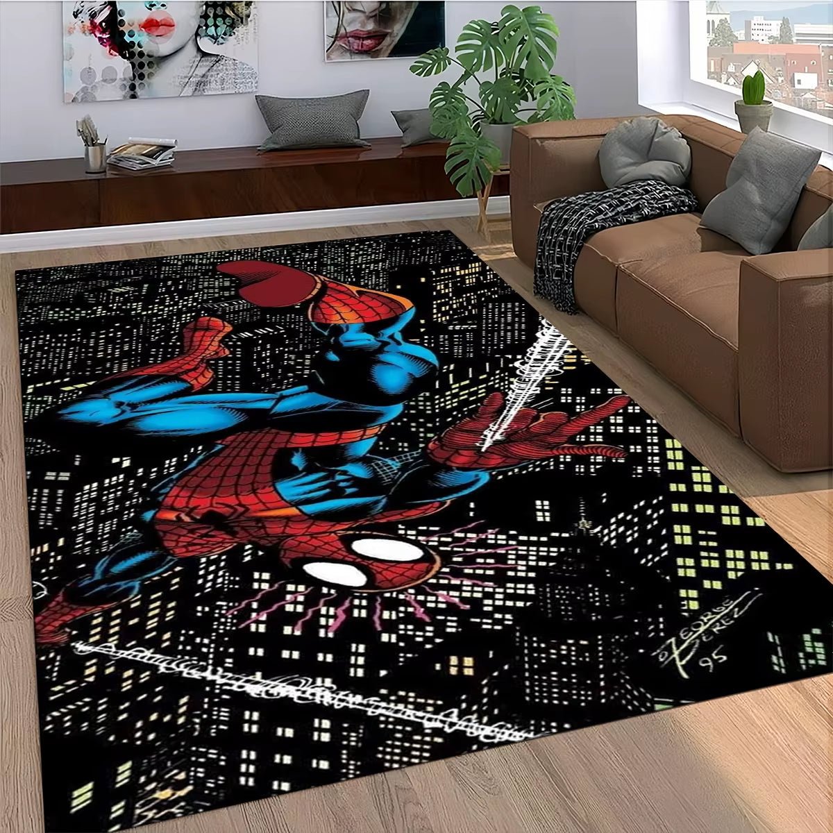 Marvel Superhero Series Spider Man Cartoon Carpet Rug for Bedroom Living Room Home Sofa Decoration,Kid Decor Floor Mat - FLUFFI