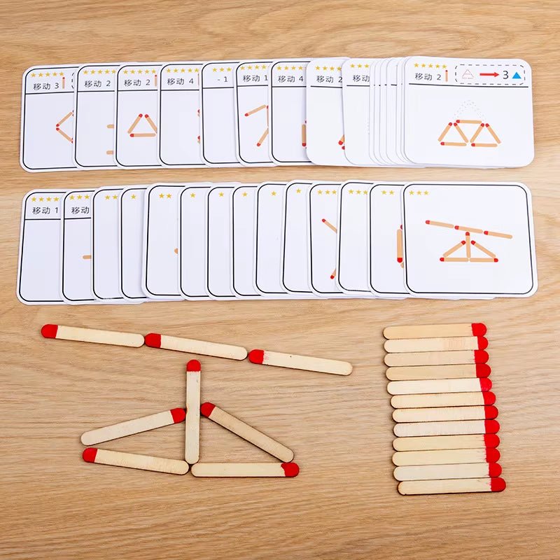Matchstick Puzzle Game Wooden Toy, DIY Math Geometry Board Game Creative Thinking Match Logic Training Educational - FLUFFI