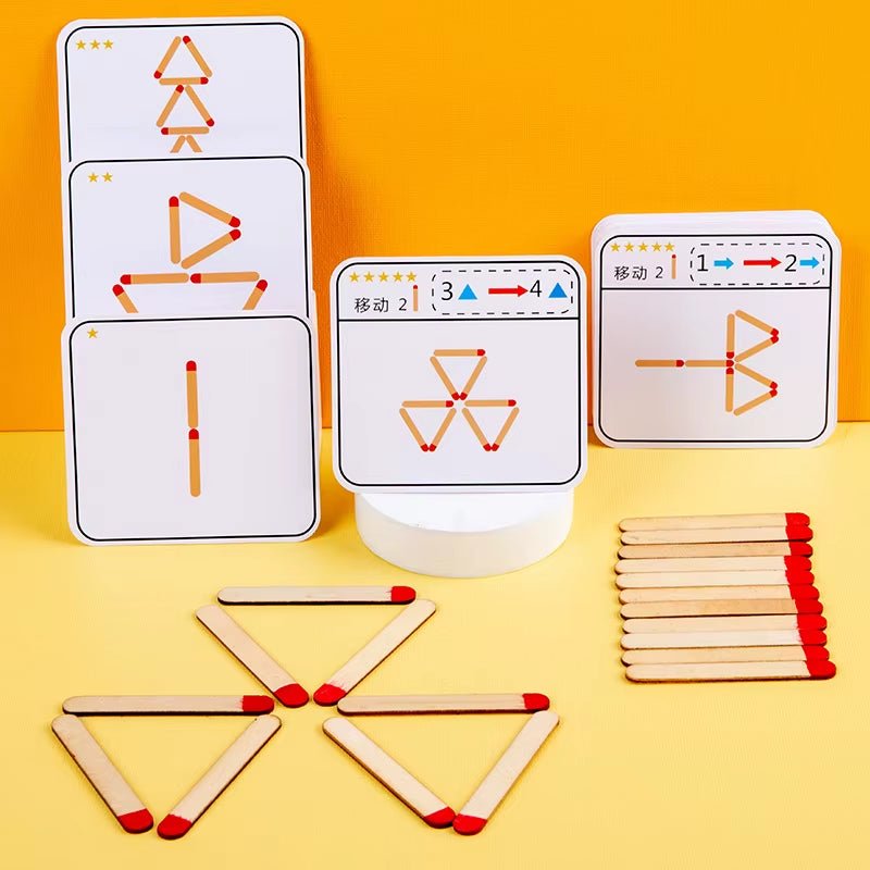 Matchstick Puzzle Game Wooden Toy, DIY Math Geometry Board Game Creative Thinking Match Logic Training Educational - FLUFFI