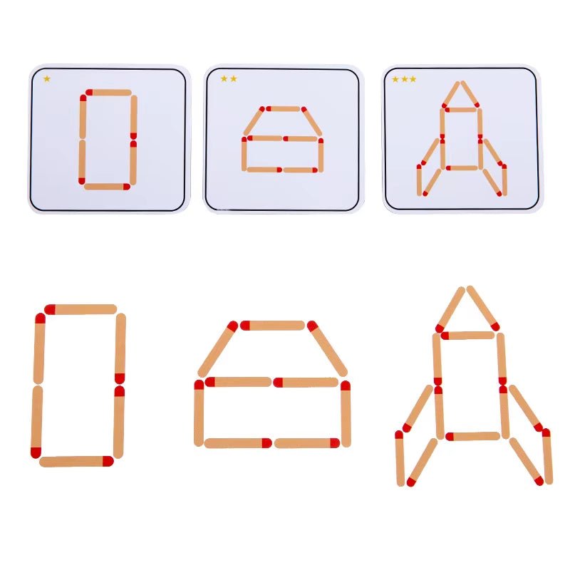 Matchstick Puzzle Game Wooden Toy, DIY Math Geometry Board Game Creative Thinking Match Logic Training Educational - FLUFFI
