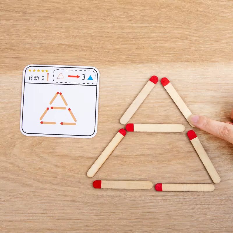 Matchstick Puzzle Game Wooden Toy, DIY Math Geometry Board Game Creative Thinking Match Logic Training Educational - FLUFFI