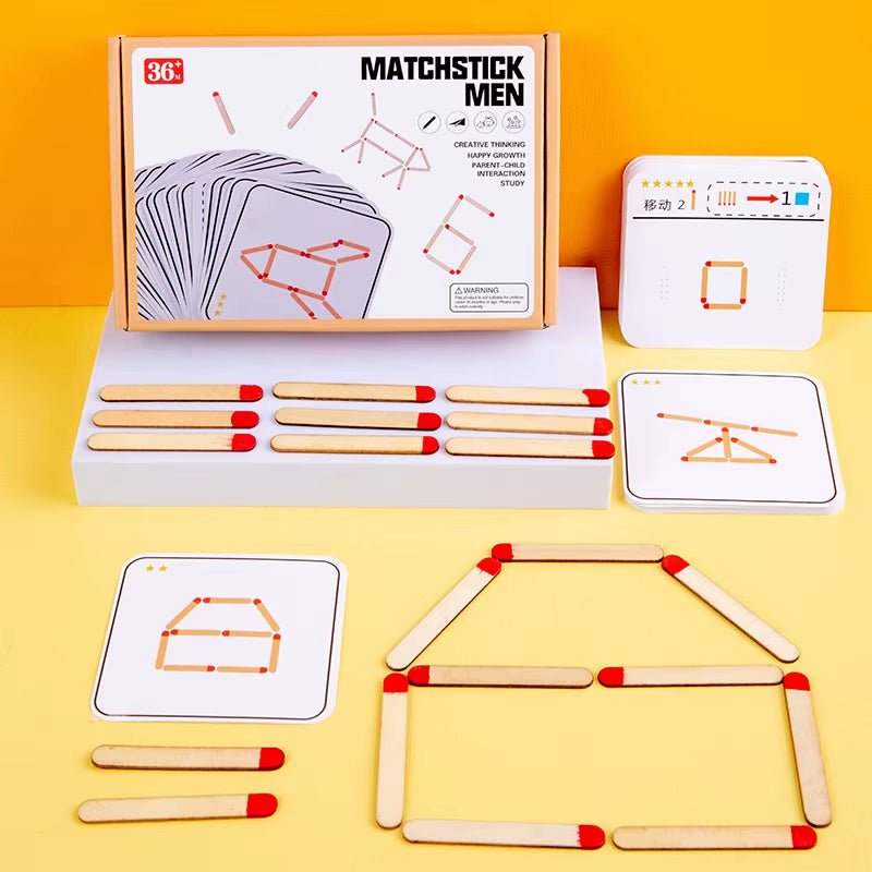 Matchstick Puzzle Game Wooden Toy, DIY Math Geometry Board Game Creative Thinking Match Logic Training Educational - FLUFFI