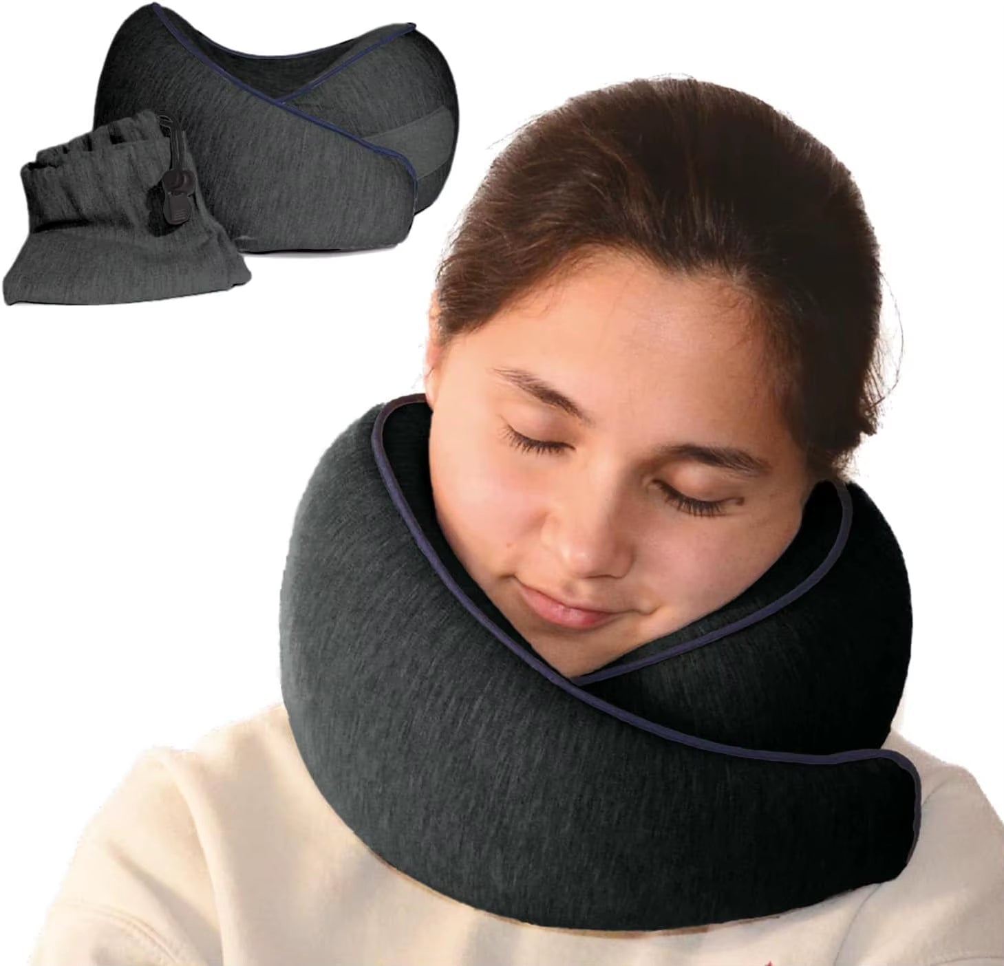 Memory Foam Travel Pillow | Provides Real Support to Head, Neck, and Chin - FLUFFI