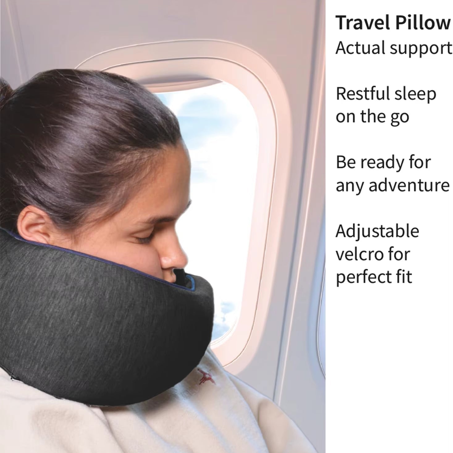 Memory Foam Travel Pillow | Provides Real Support to Head, Neck, and Chin - FLUFFI