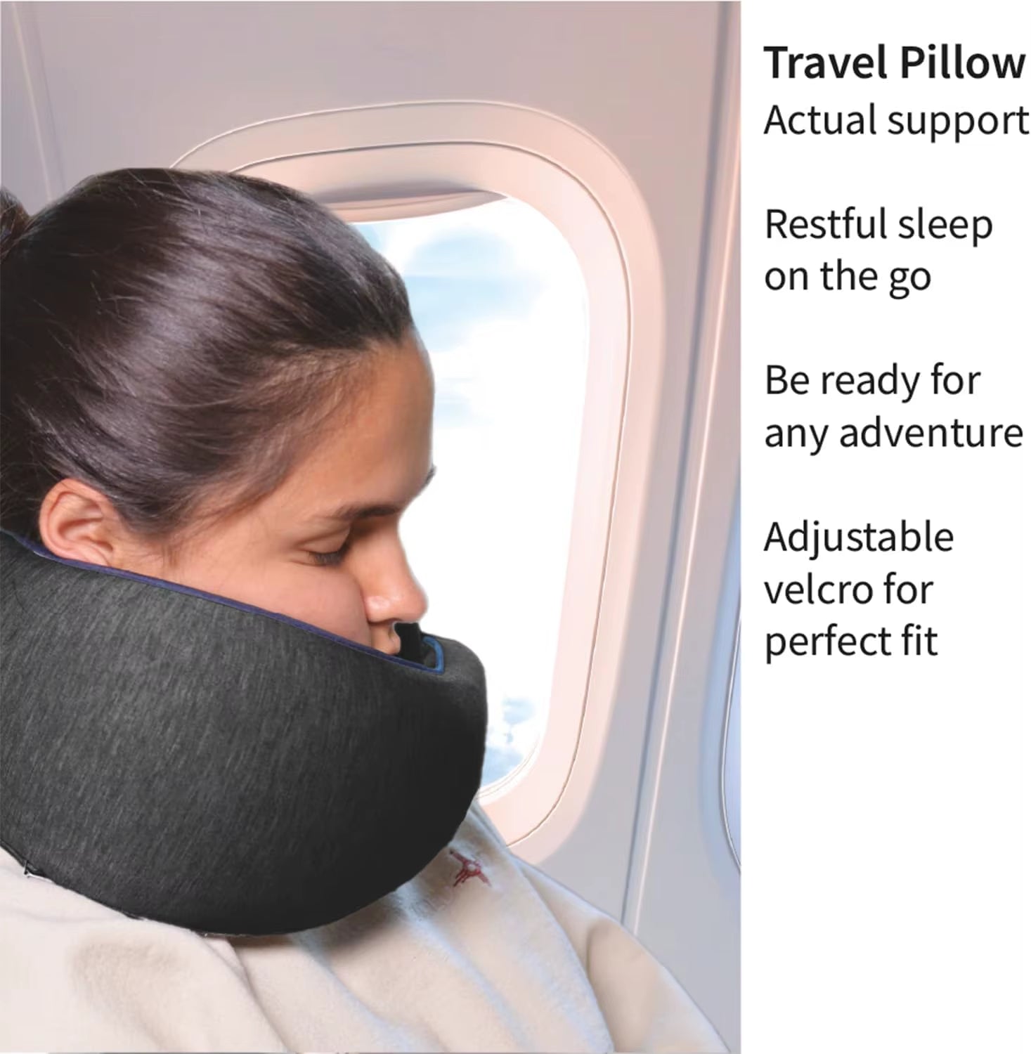 Memory Foam Travel Pillow | Provides Real Support to Head, Neck, and Chin - FLUFFI