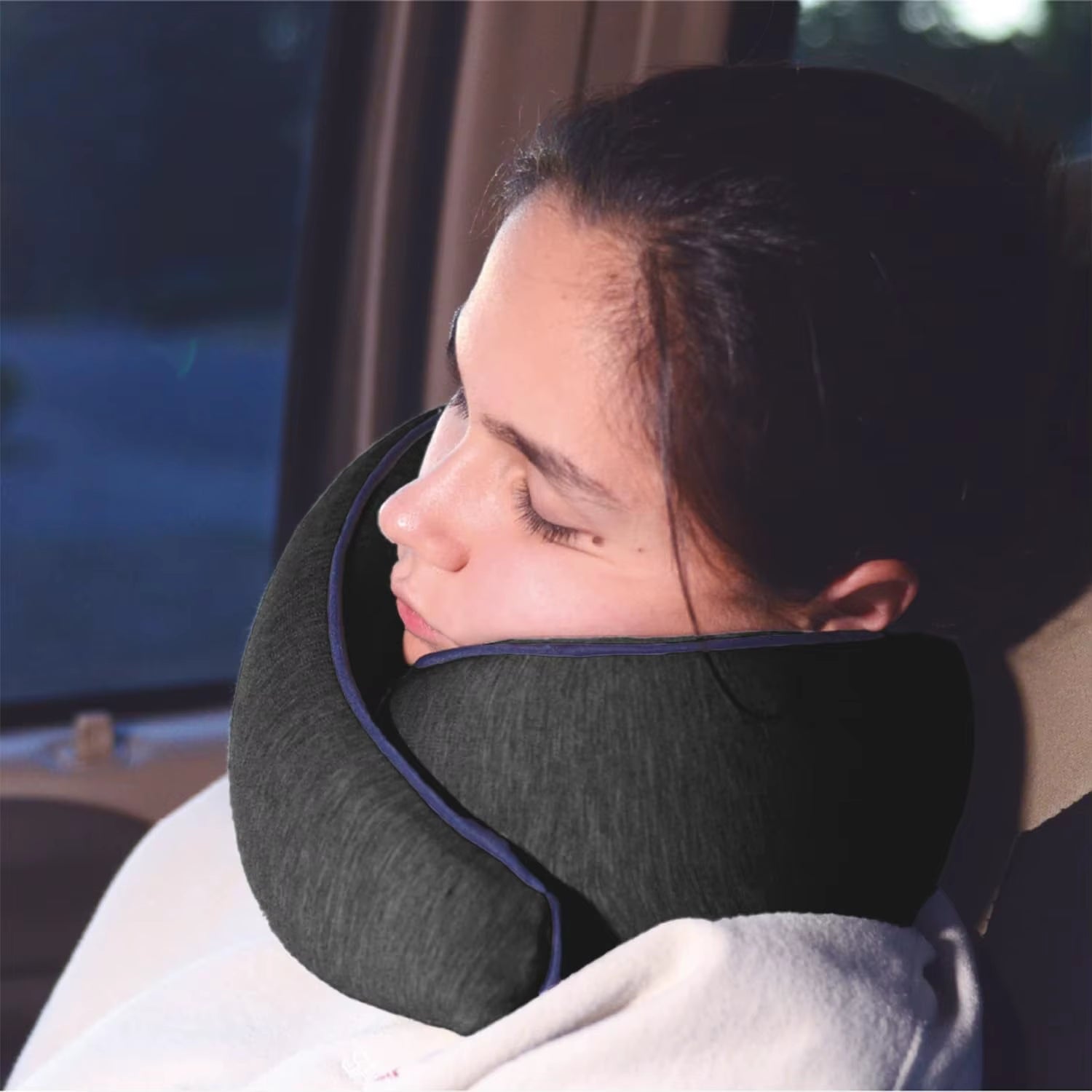 Memory Foam Travel Pillow | Provides Real Support to Head, Neck, and Chin - FLUFFI