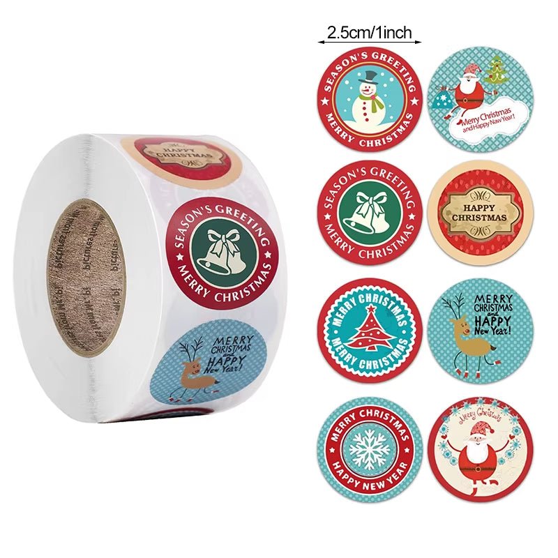 Merry Christmas Stickers Christmas Tree Elk Candy Bag Sealing Sticker Christmas Gifts Box Labels Decoration New Year 2025 - FLUFFI