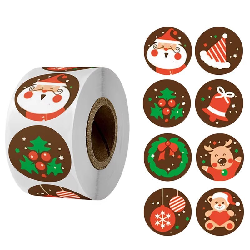 Merry Christmas Stickers Christmas Tree Elk Candy Bag Sealing Sticker Christmas Gifts Box Labels Decoration New Year 2025 - FLUFFI