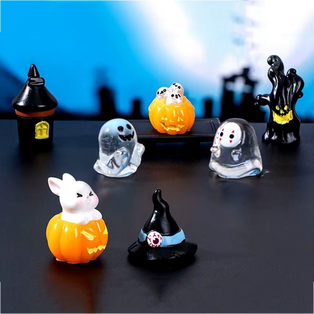 Mini Halloween Crystal Ball Easy to Carry Resin Pumpkin Resin Ornaments Micro Landscap Resin Faceless Ghost Party Supplies - FLUFFI
