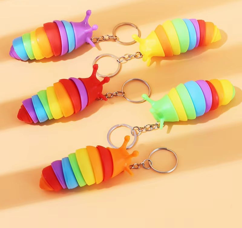 Mini Slug Fidget Toy with Keychain,Cute Caterpillar Shape Stress Reliever - FLUFFI