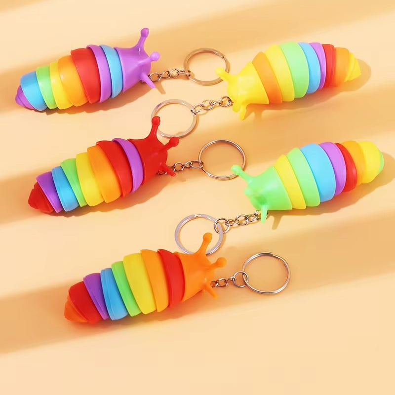 Mini Slug Fidget Toy with Keychain,Cute Caterpillar Shape Stress Reliever - FLUFFI