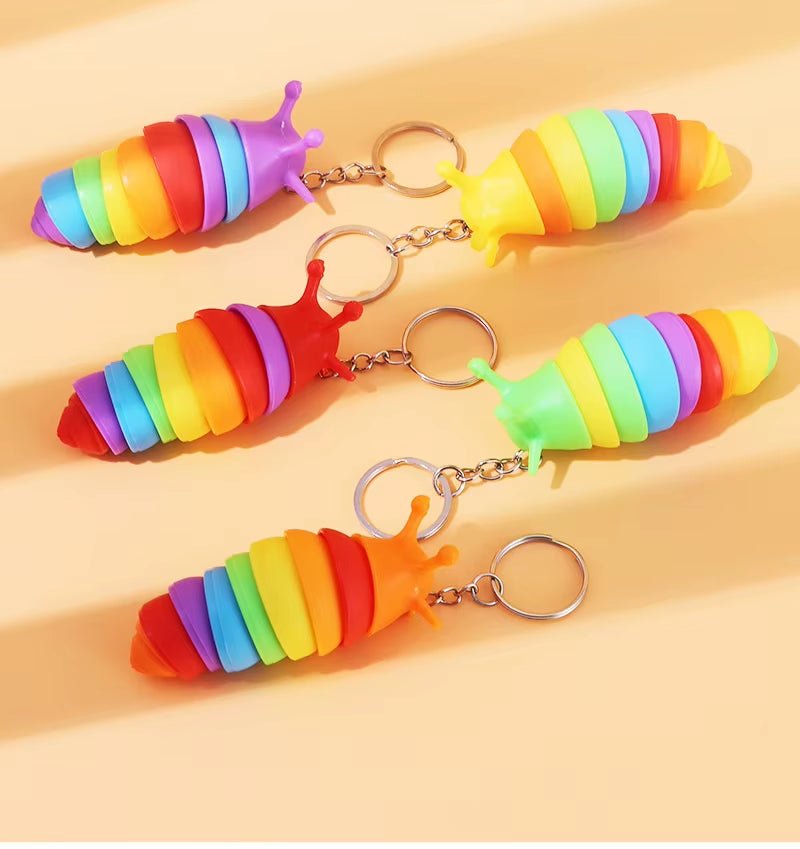 Mini Slug Fidget Toy with Keychain,Cute Caterpillar Shape Stress Reliever - FLUFFI