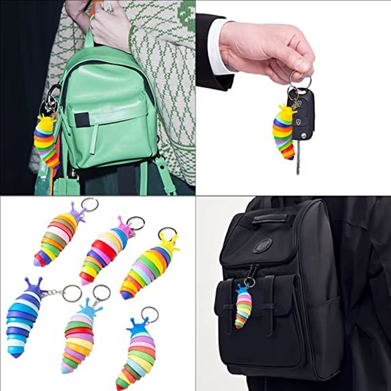 Mini Slug Fidget Toy with Keychain,Cute Caterpillar Shape Stress Reliever - FLUFFI