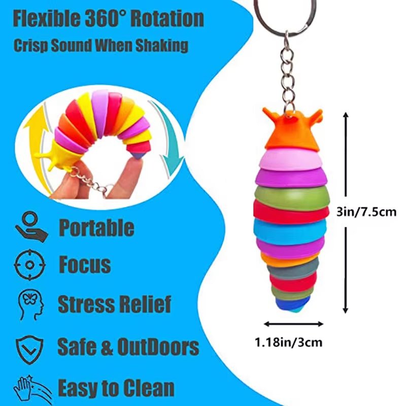 Mini Slug Fidget Toy with Keychain,Cute Caterpillar Shape Stress Reliever - FLUFFI