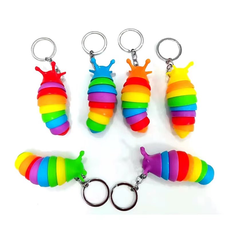 Mini Slug Fidget Toy with Keychain,Cute Caterpillar Shape Stress Reliever - FLUFFI