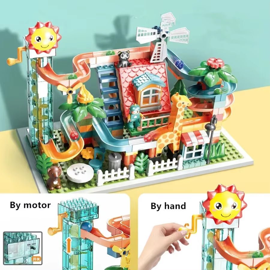 MOC Big Size Spiral Slide Bricks Ball Race Run Track Electric Lifting Slide Large Size Building Blocks Toys Compatible Duploes - FLUFFI