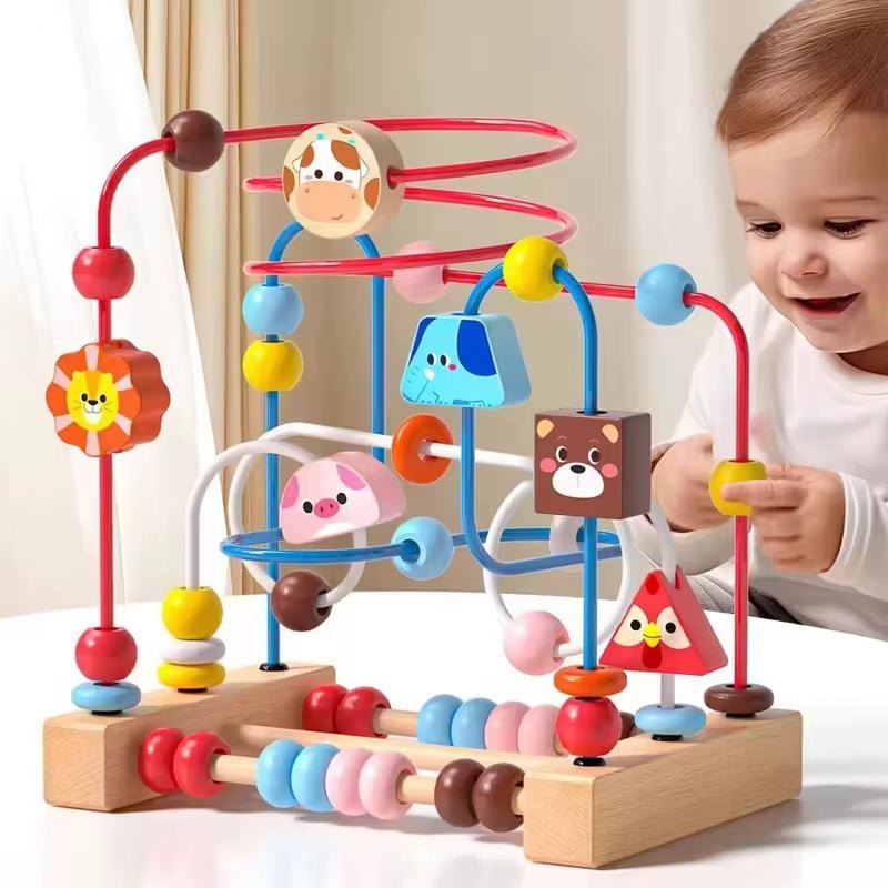 Montessori Baby Toys Wooden Roller Coaster Bead Maze Abacus Math Toys Toddler Early Educational Toys for Kids Children 1 - 3 Years - FLUFFI