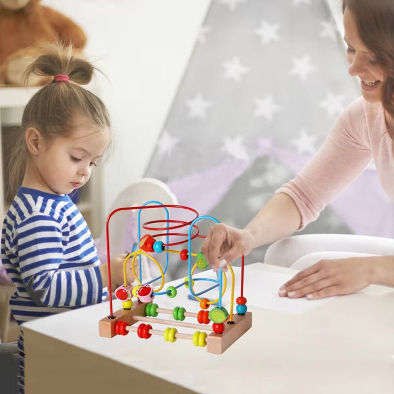 Montessori Baby Toys Wooden Roller Coaster Bead Maze Abacus Math Toys Toddler Early Educational Toys for Kids Children 1 - 3 Years - FLUFFI