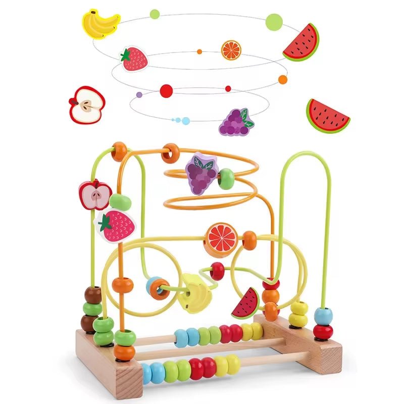 Montessori Baby Toys Wooden Roller Coaster Bead Maze Abacus Math Toys Toddler Early Educational Toys for Kids Children 1 - 3 Years - FLUFFI