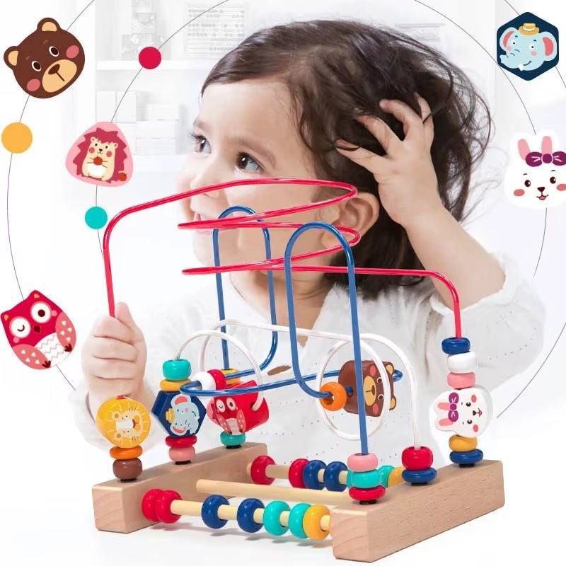 Montessori Baby Toys Wooden Roller Coaster Bead Maze Abacus Math Toys Toddler Early Educational Toys for Kids Children 1 - 3 Years - FLUFFI